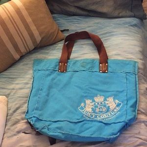 Large Teal Juicy Couture Tote Bag Leather Details